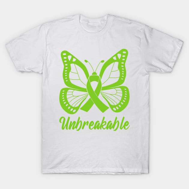 Lime Green Butterfly Awareness Ribbon Unbreakable T-Shirt by FanaticTee